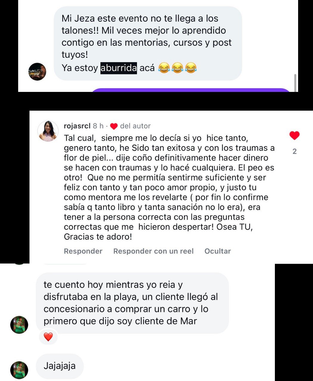 Testimonio: agradece la mentoría y comparte resultados de su negocio